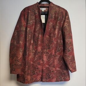 NWT Coldwater Creek Red and Black Paisley Blazer with Notched Lapel 1X